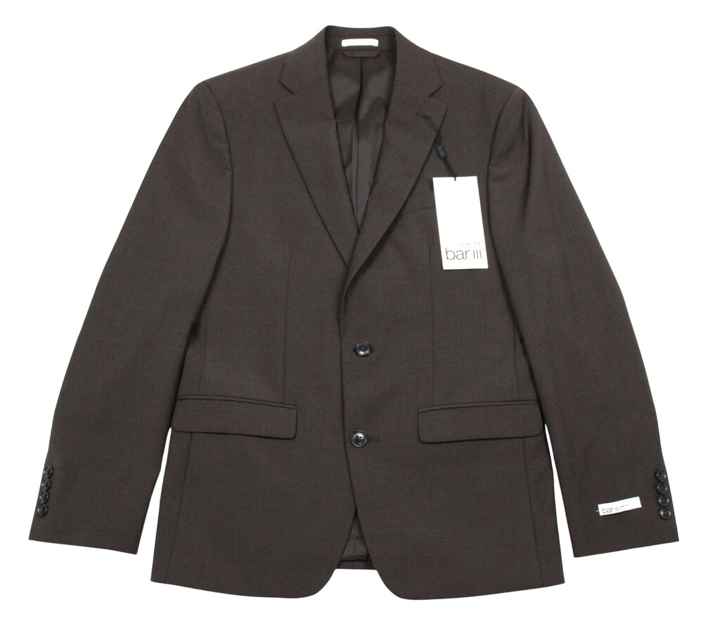 $425 Bar III Mens Brown Suit Jacket 40 L Slim Fit Wool Blend Stretch Two Button